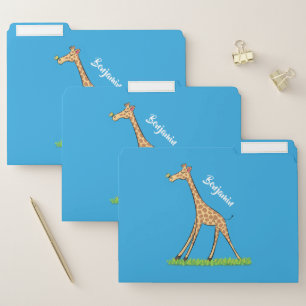 Cute happy giraffe with butterfly cartoon file folder