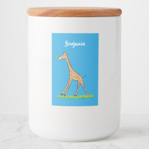 Cute happy giraffe with butterfly cartoon food label