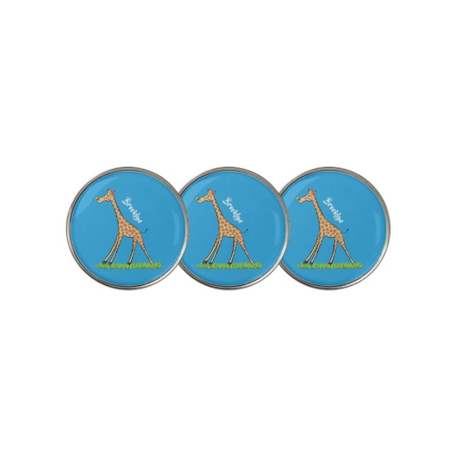 Cute happy giraffe with butterfly cartoon golf ball marker (3 Up)