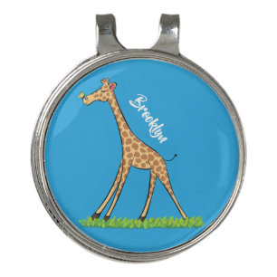 Cute happy giraffe with butterfly cartoon golf hat clip