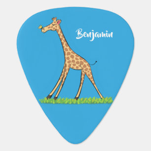 Cute happy giraffe with butterfly cartoon guitar pick