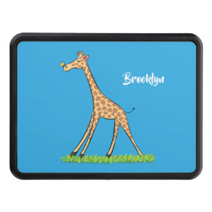 Cute happy giraffe with butterfly cartoon hitch cover