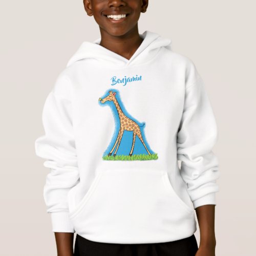 Cute happy giraffe with butterfly cartoon hoodie