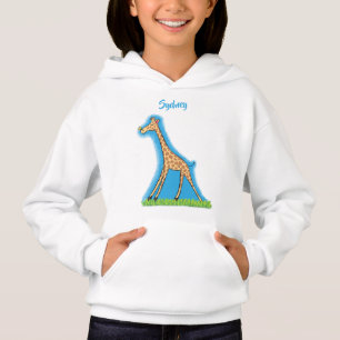 Cute happy giraffe with butterfly cartoon hoodie