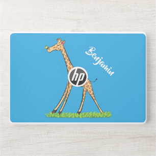 Cute happy giraffe with butterfly cartoon HP laptop skin