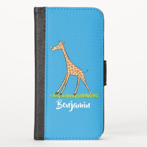 Cute happy giraffe with butterfly cartoon iPhone x wallet case