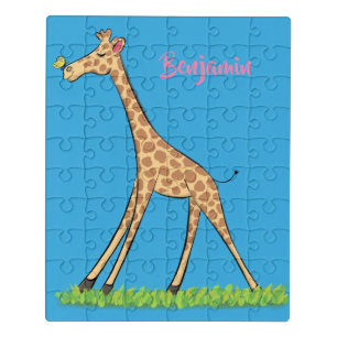 Cute happy giraffe with butterfly cartoon jigsaw puzzle
