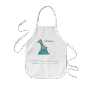 Cute happy giraffe with butterfly cartoon kids' apron
