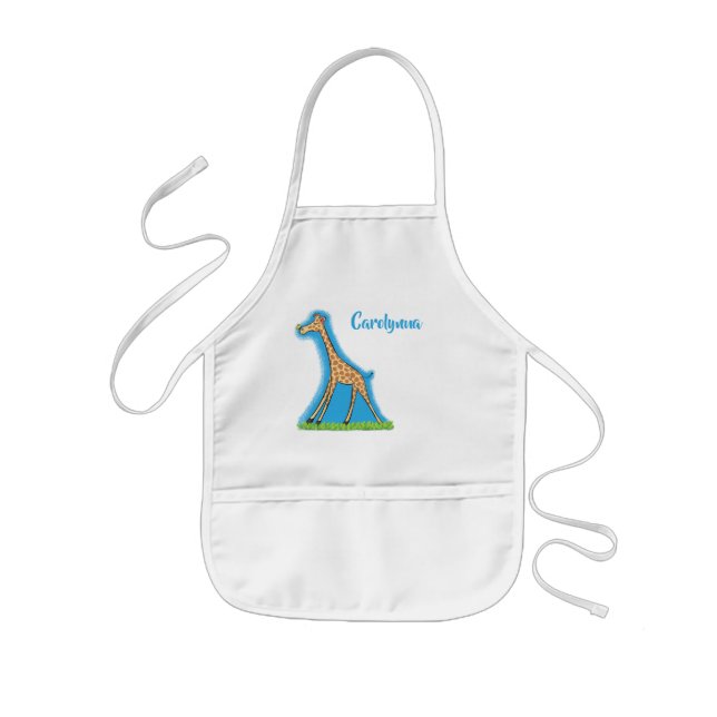 Cute happy giraffe with butterfly cartoon kids' apron (Front)