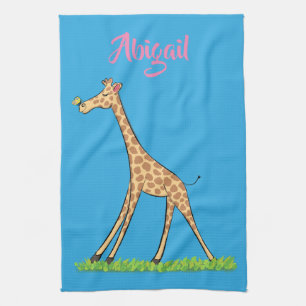 Cute happy giraffe with butterfly cartoon kitchen towel