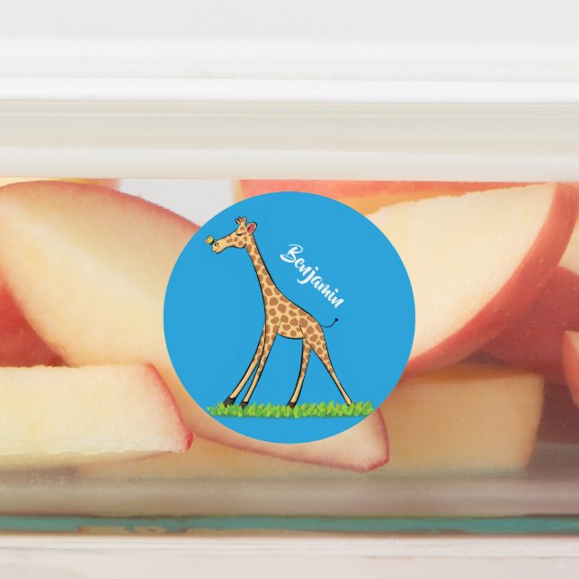 Cute happy giraffe with butterfly cartoon labels (Affixed)