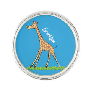 Cute happy giraffe with butterfly cartoon lapel pin