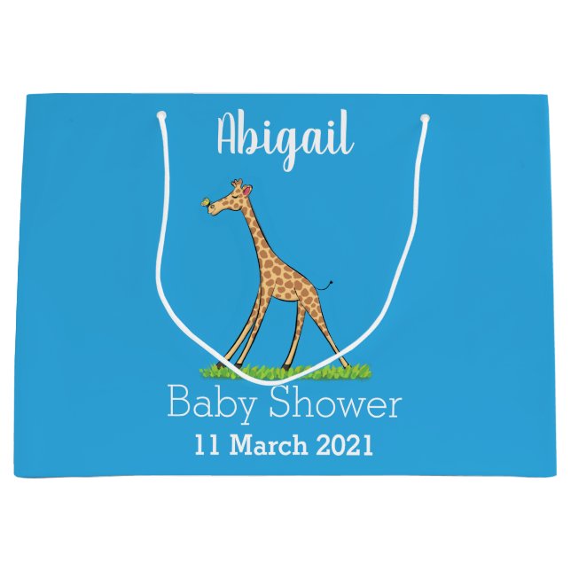 Cute happy giraffe with butterfly cartoon large gift bag (Front)