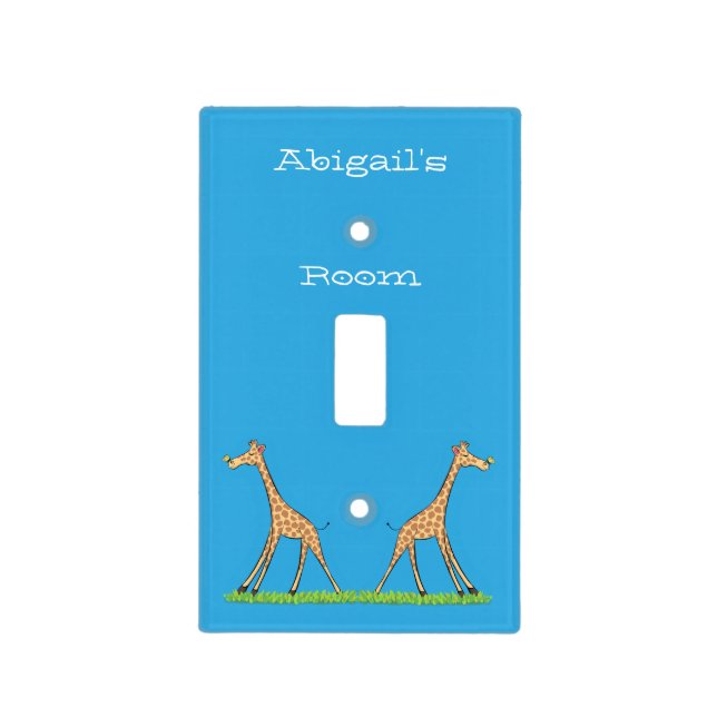 Cute happy giraffe with butterfly cartoon  light switch cover (Front)