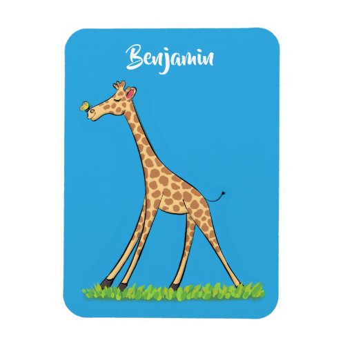 Cute happy giraffe with butterfly cartoon magnet