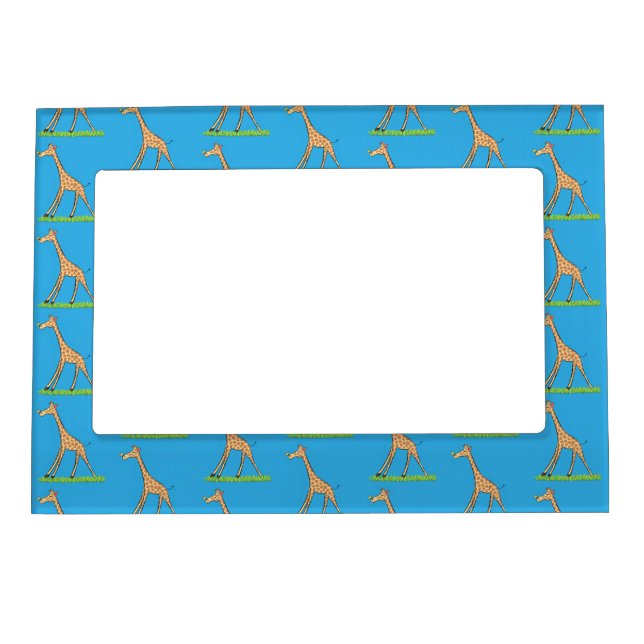 Cute happy giraffe with butterfly cartoon magnetic frame (Front)