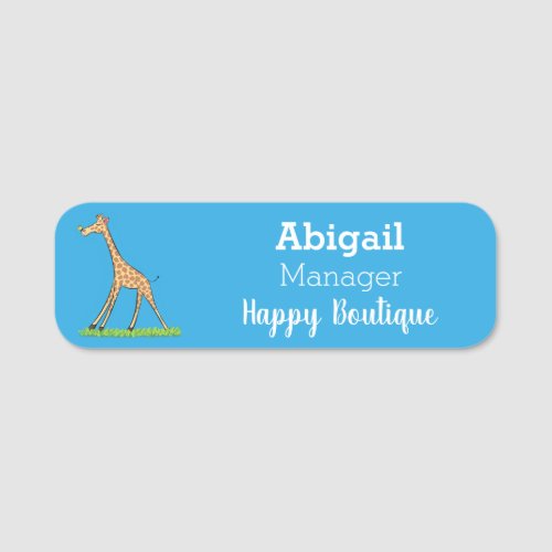 Cute happy giraffe with butterfly cartoon  name tag