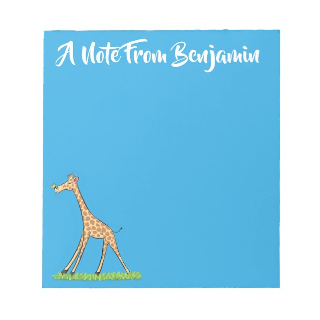 Cute happy giraffe with butterfly cartoon notepad (Front)