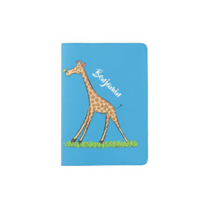 Cute happy giraffe with butterfly cartoon passport holder