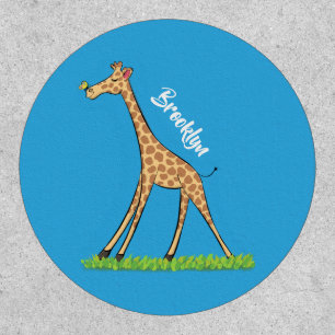Cute happy giraffe with butterfly cartoon patch