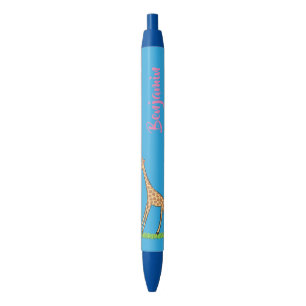 Cute happy giraffe with butterfly cartoon pen
