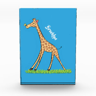 Cute happy giraffe with butterfly cartoon photo block