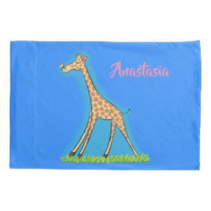 Cute happy giraffe with butterfly cartoon pillow case