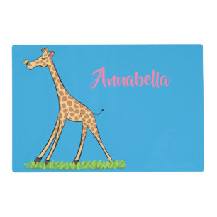 Cute happy giraffe with butterfly cartoon placemat