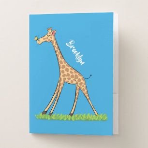Cute happy giraffe with butterfly cartoon pocket folder