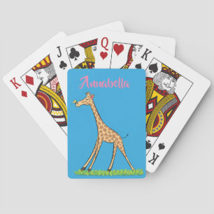 Cute happy giraffe with butterfly cartoon poker cards