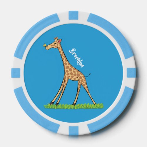 Cute happy giraffe with butterfly cartoon poker chips