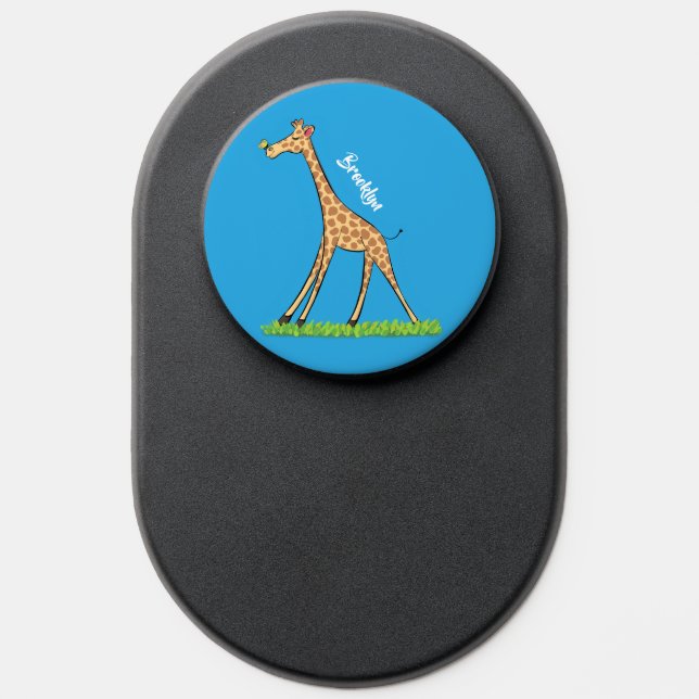 Cute happy giraffe with butterfly cartoon PopSocket (Popsocket)