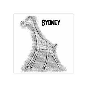 Cute happy giraffe with butterfly cartoon rubber stamp