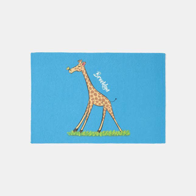 Cute happy giraffe with butterfly cartoon rug (Front)