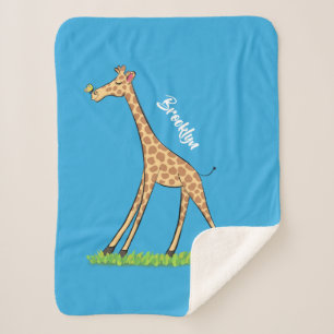 Cute happy giraffe with butterfly cartoon sherpa blanket