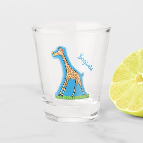 Cute happy giraffe with butterfly cartoon  shot glass