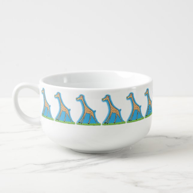 Cute happy giraffe with butterfly cartoon soup mug (Right)