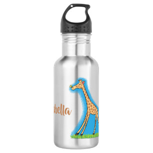 Cute happy giraffe with butterfly cartoon stainless steel water bottle