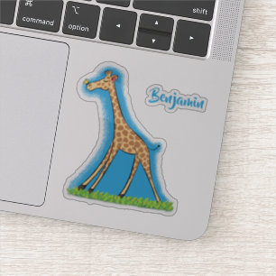 Cute happy giraffe with butterfly cartoon sticker
