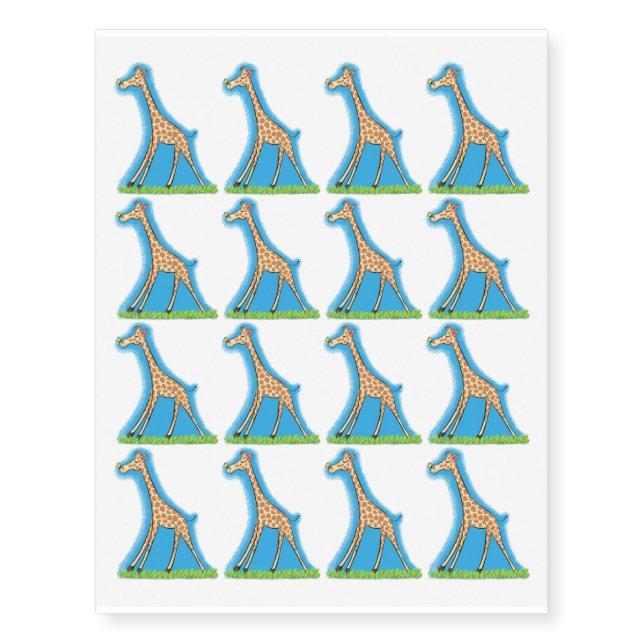 Cute happy giraffe with butterfly cartoon temporary tattoos (Front)