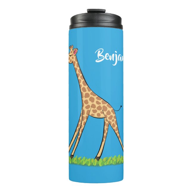 Cute happy giraffe with butterfly cartoon thermal tumbler (Front)