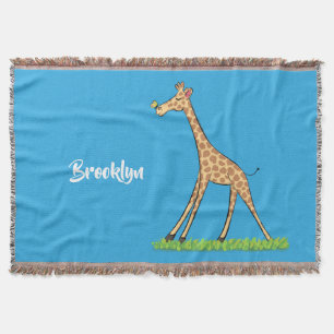 Cute happy giraffe with butterfly cartoon throw blanket