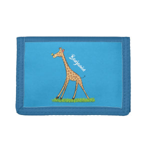 Cute happy giraffe with butterfly cartoon tri-fold wallet