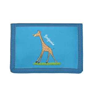 Cute happy giraffe with butterfly cartoon tri-fold wallet