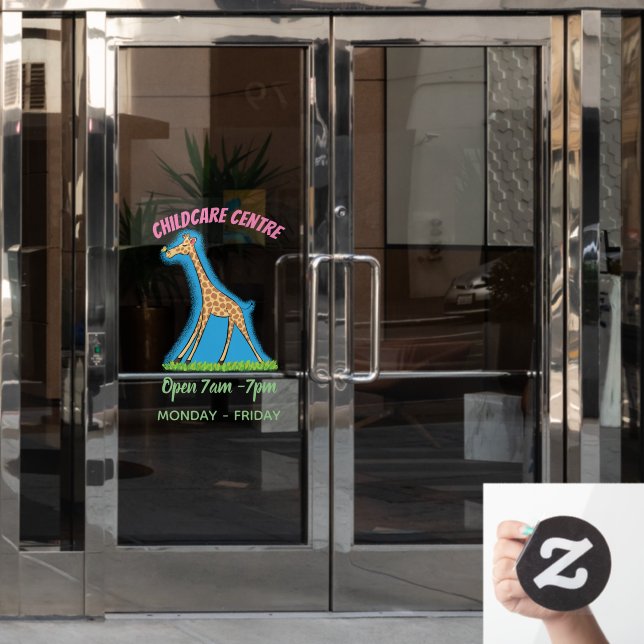 Cute happy giraffe with butterfly cartoon window cling (Office Door)