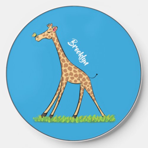 Cute happy giraffe with butterfly cartoon wireless charger 