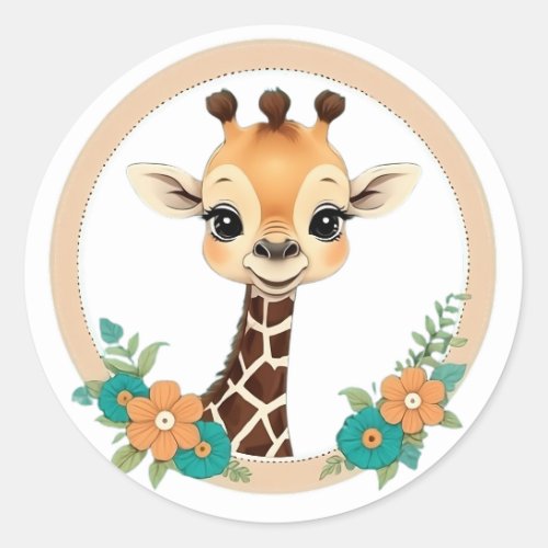 Cute Happy Giraffe with Flowers Sticker