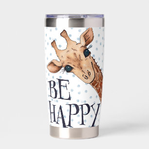 Cute happy giraffe word art insulated tumbler