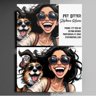 Cute Happy Girl Pet Sitter Dog Walker Business Card