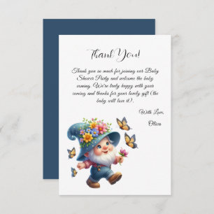 Cute Happy Gnome With Butterfly Baby Shower Thank You Card